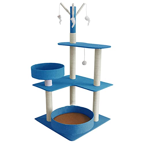 Cat Tree 3-stöckiges Spielzeug mit Federn, mit gemütlichen Sitzstangen, stabiler Katzenturm, Katzenhaus, Aktivitätszentrum, grauer Kletterständer für kleine Katzen