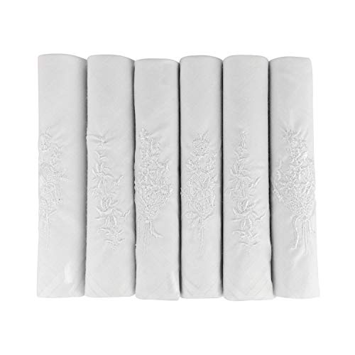 Damen Taschentücher, Bestickt, 100 % Baumwolle, Weiß, 40 x 40 cm, 6 Stück