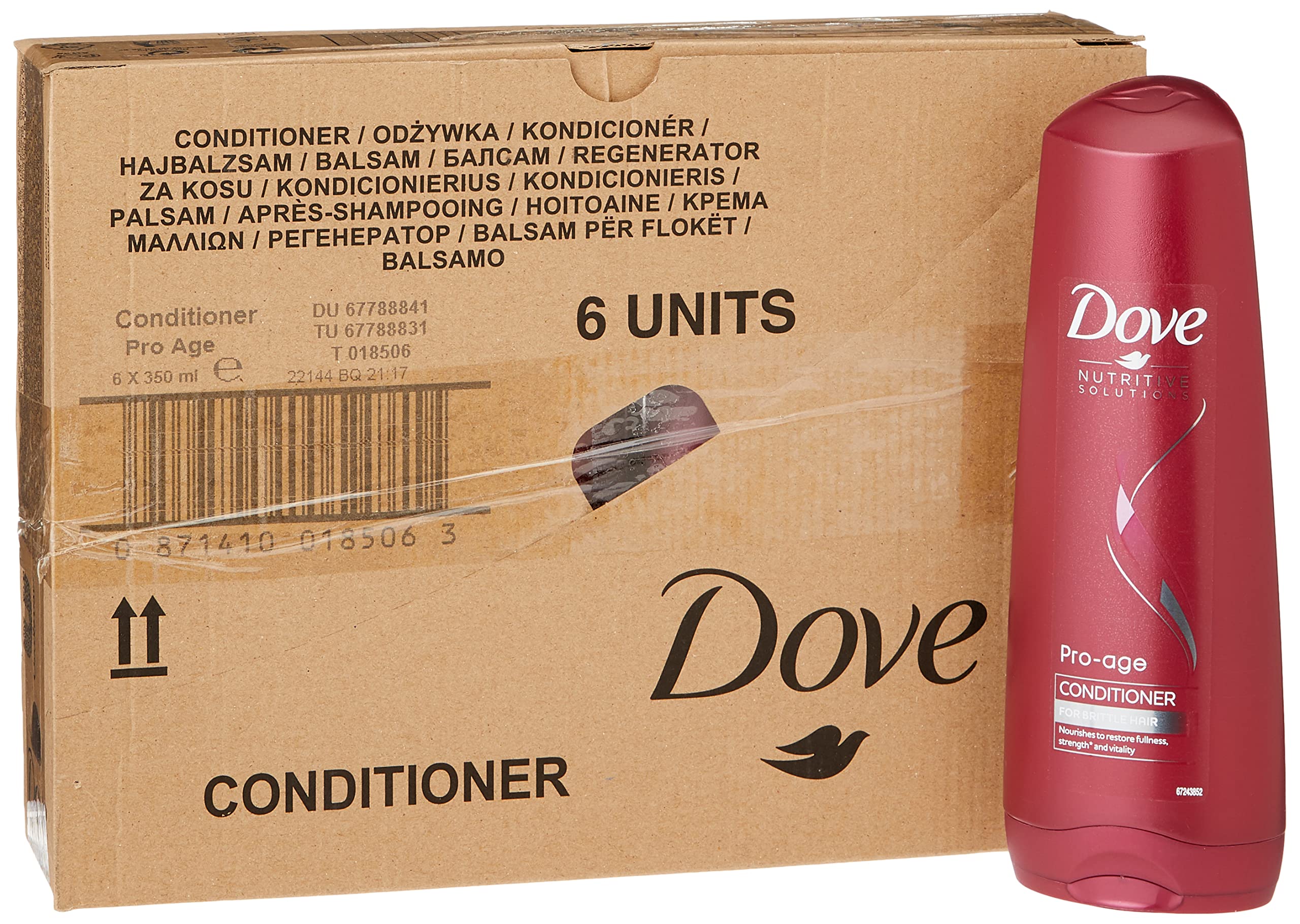 Dove Pro Age Feuchtigkeitsspendende und feuchtigkeitsspendende Spülung für Männer und Frauen, professionelle Tiefenreinigung für alle Haartypen und Farben, Großpackung (6 x 350 ml)