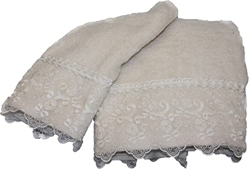 LKM Comfort - Handtuch-Set für Gesicht und Gäste - Die Süße der Baumwolle und die Raffinesse des romantischen Designs mit Tüll fertig