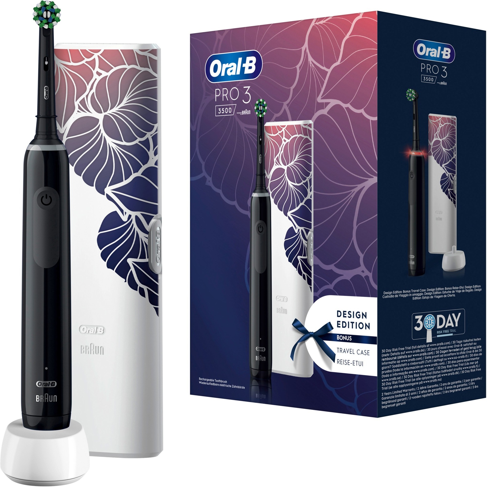 Oral-B PRO 3 3500 Elektrische Zahnbürste/Electric Toothbrush, mit 3 Putzmodi und visueller 360° Andruckkontrolle für Zahnpflege, Reiseetui, Designed by Braun, schwarz