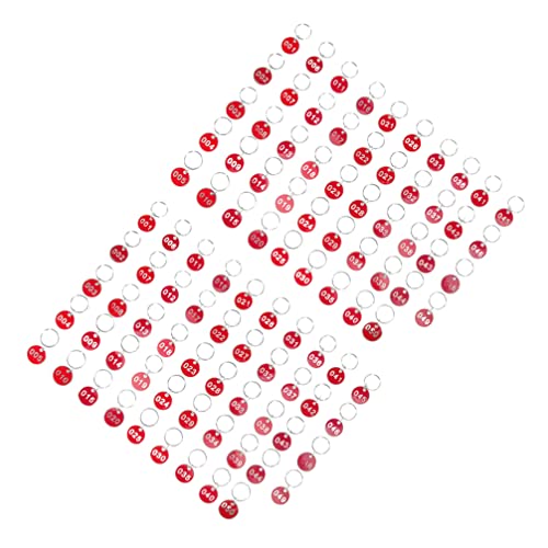 NUOBESTY Id Tag Zahlen Schlüsselanhänger Aluminiumlegierung Runde Schlüssel Tags mit Ring 1 bis 100 Numeriert Kennzeichnungsmarken Textmarken zum Organisieren und Sortieren (Rot)