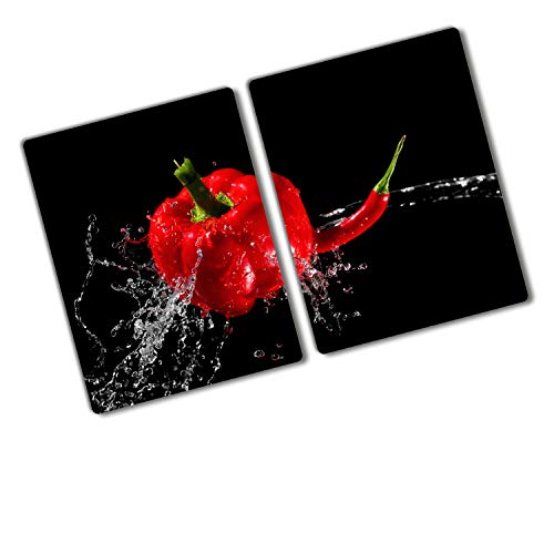 Tulup Schneidebrett Abdeckung Herdabdeckplatte Gehärtetes Glas 2x40x52 cm Spritzschutz Kochplattenabdeckung Rot - Rote Paprika