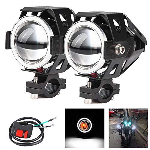 2x Motorradscheinwerfer U7 DRL Nebelscheinwerfer mit Angel Eyes Lichter für Autos Fahrradboot ATV- Scheinwerfer für Fernlicht High/Dim/Strobe 3 Modi enthalten 1x Schalter 30W 6500K