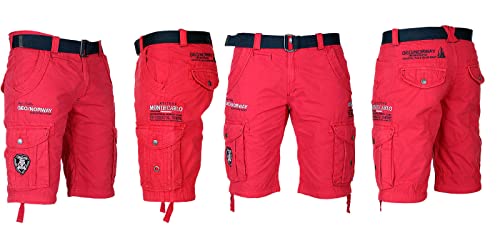 Geographical Norway Herren Cargo Shorts Kurze Hose Short Bermuda Knielang Poudre, Hosengröße:M, Farbe:Rot
