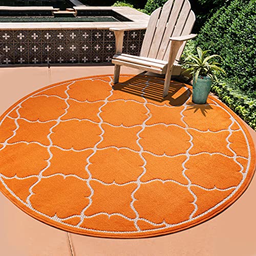 SANAT Outdoor Teppich Wetterfest - Teppich für den Innen- und Außenbereich - Balkon Teppich Wasserabweisend - Teppiche für Terrasse, Garten, Küche, Bad oder Wohnzimmer - Orange, 200 cm Rund