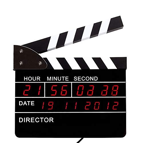 Monsterzeug Regieklappe Wecker, Directors Clock mit LED Display, Digitale Uhr in Filmklappen Optik mit Weckfunktion und Datumsanzeige