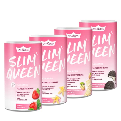 GymQueen Slim Queen Abnehm Shake 4x420g, Topseller Set 3, Leckerer Diät-Shake zum einfachen Abnehmen, Mahlzeitersatz mit wichtigen Vitaminen und Nährstoffen, nur 250 kcal pro Portion