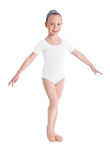 Kinder Ballett Body mit kurzem Arm und rundem Halsausschnitt weiß Gr. 14