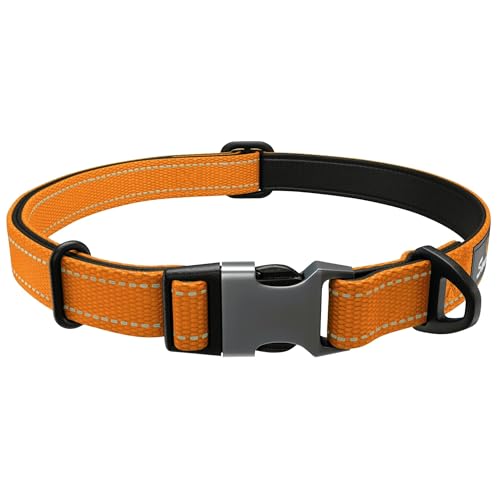 Starkes Hundehalsband für große Hunde, Orange, reflektierend, verstellbar, gepolstert, mit V-Ring, für Hunde