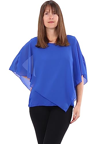 Malito - Damen Chiffonbluse - kaschierendes Fledermaus Shirt - asymmetrische Tunika mit lockerer Passform - blickdichte Bluse im Poncho Style 10732 (34-44 | blau)