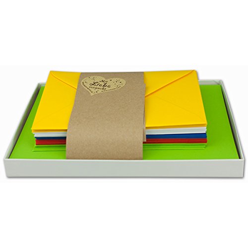 50x Farbige Karten blanko mit Umschlag und Einlegeblätter in DIN A6/ C6 - Sommerfarben