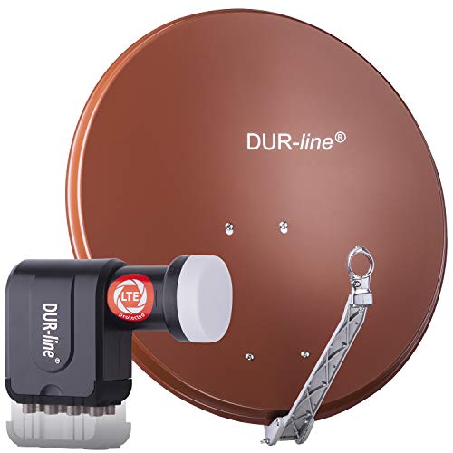 DUR-line 8 Teilnehmer Set - Qualitäts-Alu-Satelliten-Komplettanlage - Select 75cm/80cm Spiegel/Schüssel Rot + Octo LNB - für 8 Receiver/TV [Neuste Technik, DVB-S2, 4K, 3D]