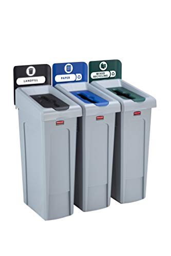Rubbermaid Commercial Products Slim Jim Recycling Station Bundle 3 Strahlarten – Deponie (Schwarz)/Papier (Blau)/Gemischtes Recycling (Grün)