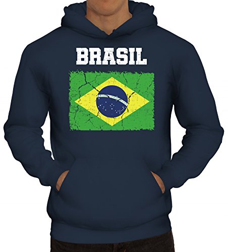 ShirtStreet Brazil Brasilien Fußball WM Fanfest Gruppen Fan Herren Hoodie Männer Kapuzenpullover Wappen Brasil, Größe: XL,Navy