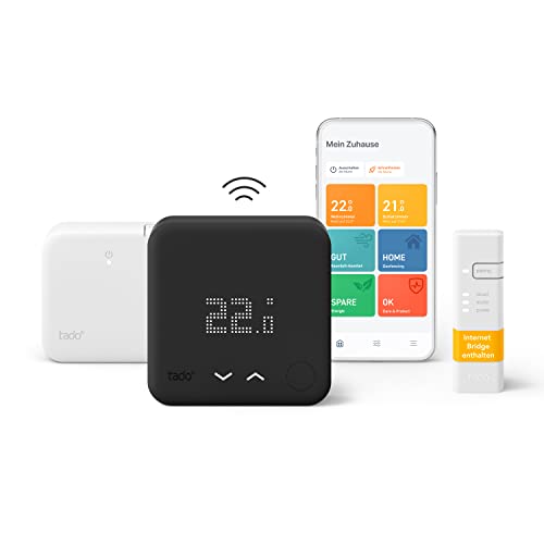 tado° smart home Thermostat (Funk) – Wifi Starter Kit V3+ mit Standfuß – Black Edition - digitale Heizungssteuerung für Boiler – einfache Installation – kompatibel mit Alexa, Siri & Google Assistant