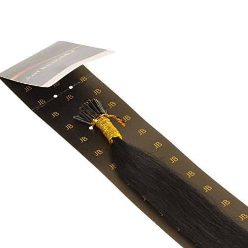 hair2heart 200 x Microring I-Tip Extensions aus Echthaar, 50cm, 0,5g Strähnen, glatt - Farbe 1 schwarz