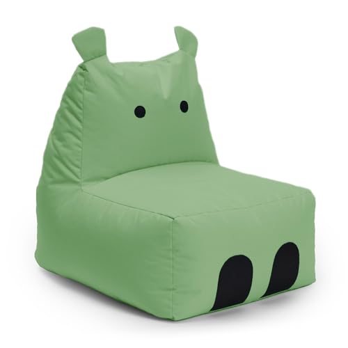 Lumaland Kindersitzsack Hippo | Sitzsack Tier Familie für Kinder | Wasserabweisender Bean Bag für Indoor & Outdoor | Pflegeleichtes Material | 80 x 70 x 65 cm & 2,9 kg leicht [Grün]