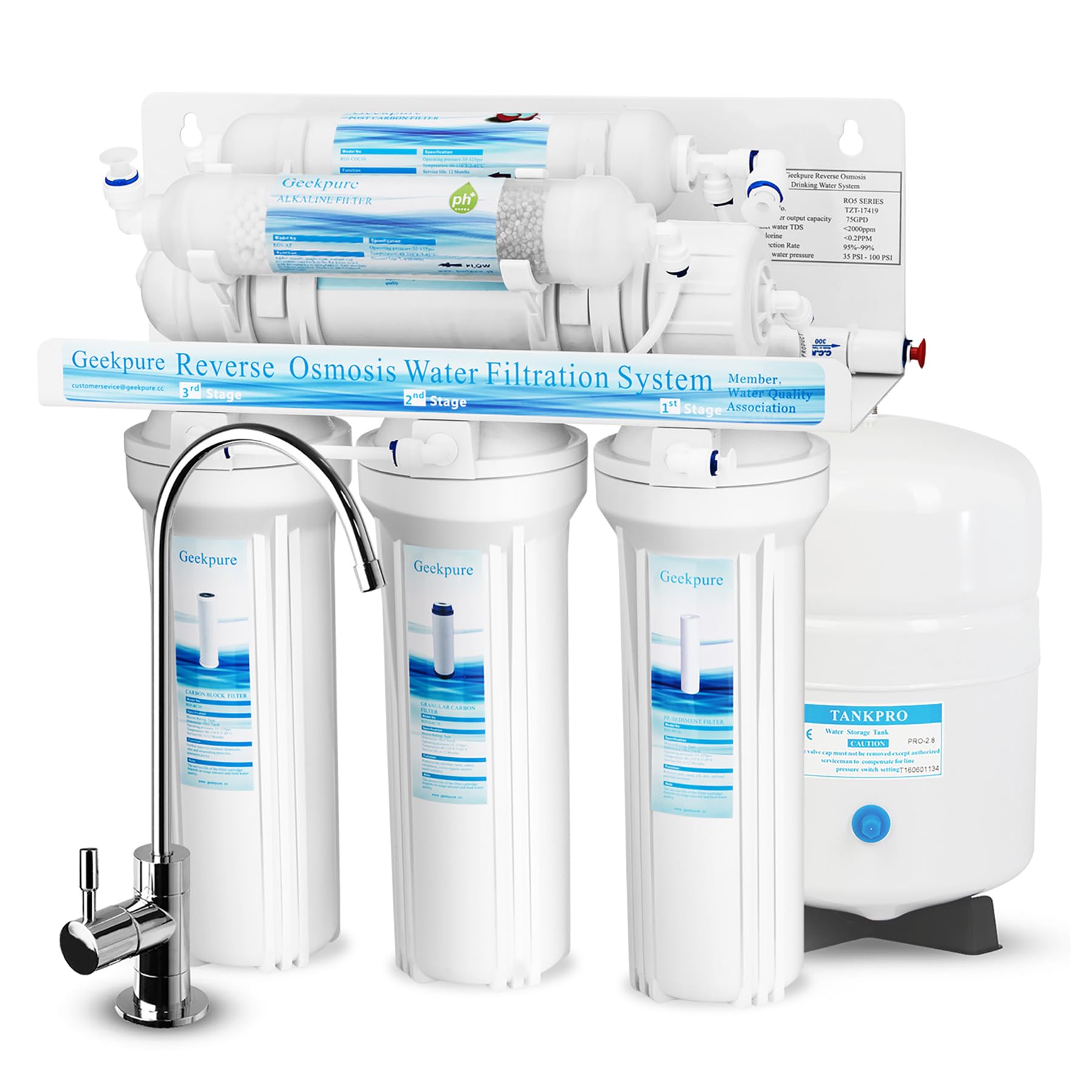 Geekpure 6-stufiges Umkehrosmose Trinkwasser Filtersystem mit Alkalischem pH+ Remineralisierungs Filter -75GPD