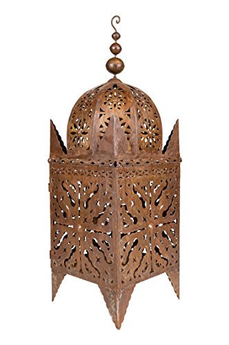 Orientalische rostige Laterne aus Metall Frane 80cm groß | Marokkanische Rost Gartenlaterne für draußen, oder Innen als Tischlaterne | Marokkanisches Gartenwindlicht hängend oder zum hinstellen