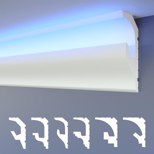 HEXIMO LED Stuckleisten 2in1, indirekte Beleuchtung Deckenleisten XPS Styropor Lichtleisten Beleuchtung Styropordeckenleisten (30.6 Meter HLED 17)