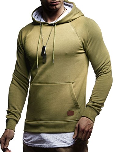 Leif Nelson Herren Kapuzenpullover Slim Fit Baumwolle-Anteil Moderner weißer Herren Hoodie-Sweatshirt-Pulli Langarm Herren schwarzer Pullover-Shirt mit Kapuze LN8125 Khaki 2in1 Medium