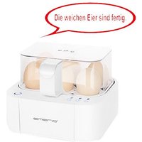 Emerio bester Eierkocher EB-115560 kocht alle drei Garstufen [weich|mittel|hart] in nur einem Kochvorgang mit perfektem Ergebnis und Sprachausgabe, einzigartig in Technik und Design, Modell 2022