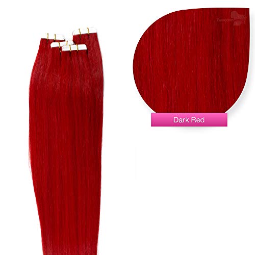 Tape Extensions Echthaar Haarverlängerung 50cm Tape In Haare mit Klebeband 20 Tressen x 4 cm breit und 2,5g Gewicht pro Tresse Farbe #dark red