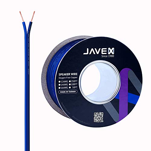 JAVEX Lautsprecherkabel 16-Gauge [1,31 mm2] [Sauerstofffreies Kupfer 99,9%] Litzenkupfer, blau/schwarz, Kabel für HiFi-Systeme, Verstärker 100 Fuß [30,5 M]