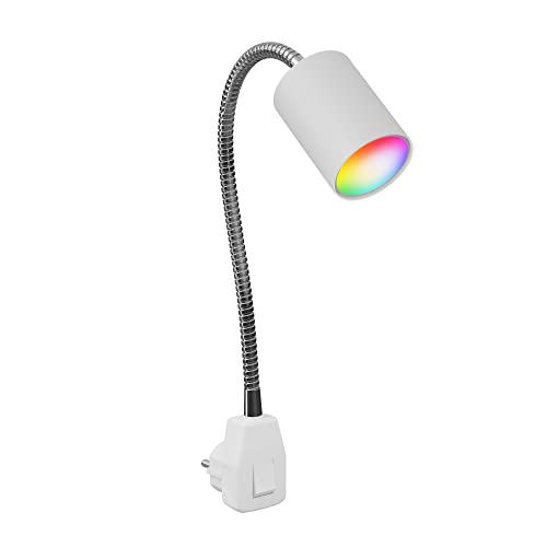 ledscom.de GU10 Steckdosenlampe WAIKA Schwanenhals, Schalter, weiß inkl. Smart Home RGBW GU10 LED