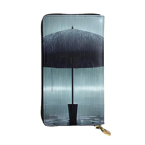 AthuAh Black Umbrella in The Rain Lange Clutch-Geldbörse, Damen-Geldbörse mit Reißverschluss, Multi-Karten-Organizer, & lange Geldbörse mit großer Kapazität, Schwarz , Einheitsgröße