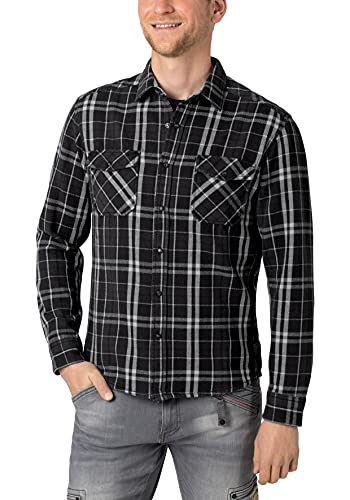 Timezone Herren Heavy Flanell Shirt Hemd, Black Check, XL