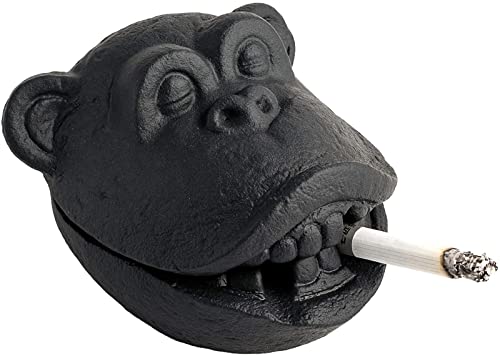 YOYOSHU Keramik Kreativer Lustiger AFFE Zigarrenaschenbecher für Draußen Drinnen, Winddichte Zigarettenaschenbecher Skulptur für Wohnkultur Schwarz