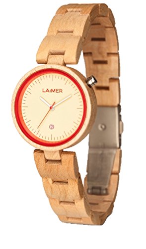 LAiMER Damen-Armbanduhr NICKY BLAU Mod. 0055 aus Ahornholz - Analoge Quarzuhr mit hellem Holzarmband