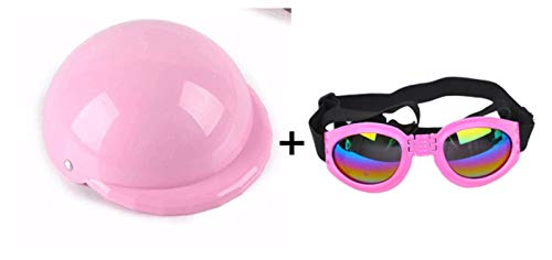 Z-LIANG Haustiermotorrad Helm Hut Kappe Hundekatze Kostüm Zubehör Tierbedarf Motorrad ABS Kunststoff Hund Spielzeug Helmkappe mit Sonnenbrille (Color : Pink Set, Size : L)