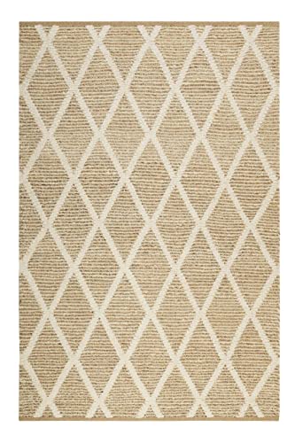 wecon home Nachhaltiger Green Looop Kurzflor Kelim Teppich aus Jute und Wolle für Wohnzimmer, Flur, Schlafzimmer, Kinderzimmer - Novella (80 x 150 cm, Natur beige)