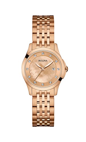 Bulova Diamond 97S112 - Damen Designer-Armbanduhr - Perlmutt-Zifferblatt - Roségoldfarben