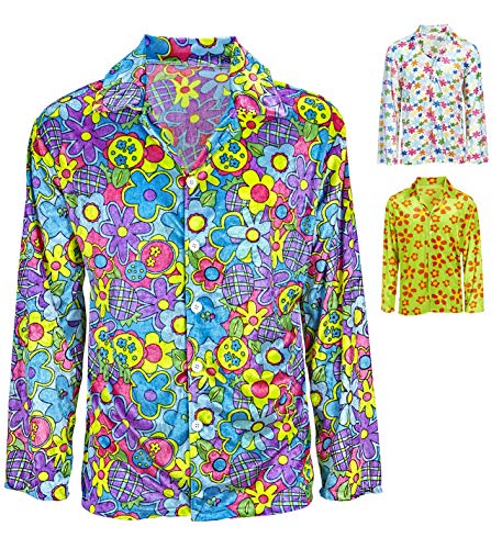 Partypackage Erwachsene Hippie Flower Shirt Samt Top 60er Jahre Fasching Medium