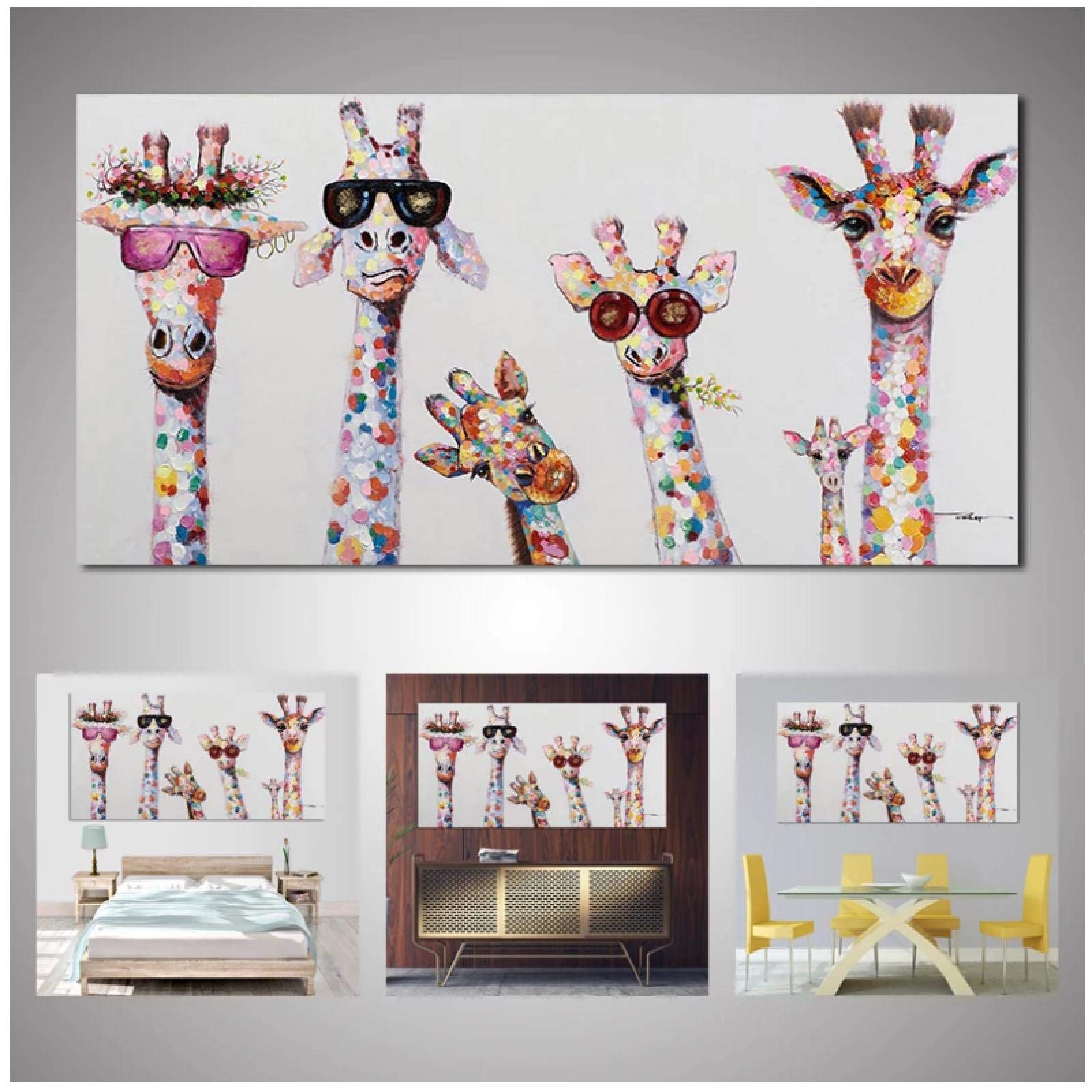 Nativeemie Druck auf Leinwand Malerei Künstlerische Farbe Giraffe Poster und Druck Wandkunst Bild für Wohnzimmer Home Decoration 50x110cm / 19,7"x 43,3" Rahmenlos