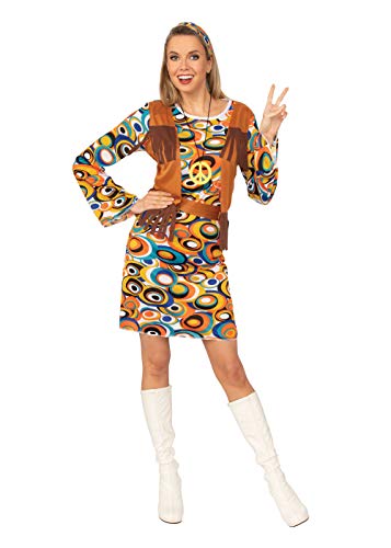Bristol Novelty AC730L Hippie-/Mod-Kleid + Weste mit Fransen (L) Kostüm, Mehrfarbig
