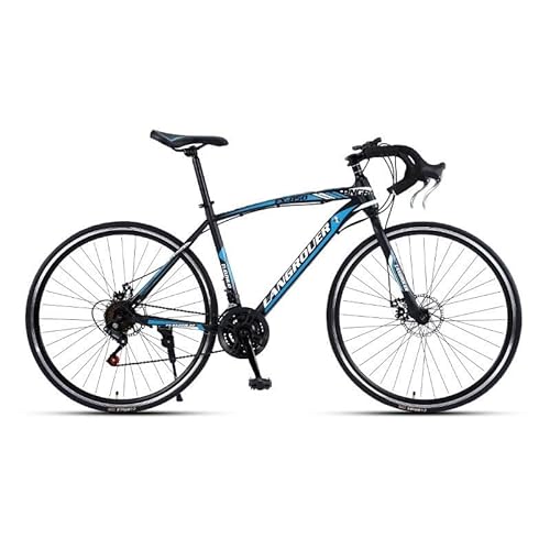 TiLLOw Rennrad for Erwachsene, 700C-Räder, 21/24/27/30 Geschwindigkeit, Herren- und Damen-Rennrad, Doppelscheibenbremse (Color : Black-Blue, Size : 21-Speed_30MM)