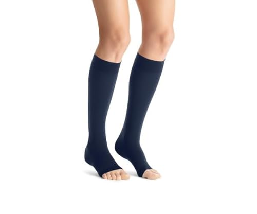 JOBST Schwangerschaftsstrümpfe blickdicht, kniehoch, 20–30 mmHg, feste Unterstützung für schmerzende Beine während der Schwangerschaft, offene Zehen, Marineblau, Größe XL