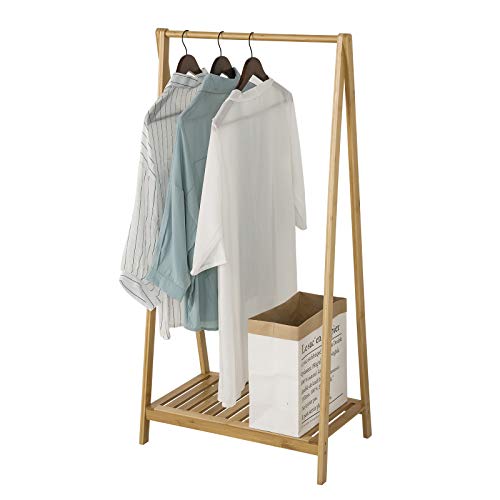 eSituro Kleiderständer aus Bambus, Garderobenständer mit Ablage, freistehende Garderobe mit Kleiderstange, für Eingangsbereich Schlafzimmer Flur, Natur SGR0018