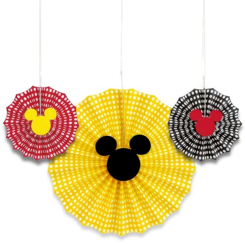 Verschiedene Disney Mickey Mouse Papierfächer-Dekorationsset – 3 Stück | mehrfarbiger Burst, der Ihren Partyraum sofort mit einer magischen Note verwandelt