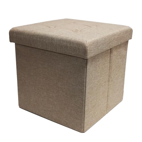 Style home Sitzhocker Sitzbank mit Stauraum, Faltbare Sitztruhe Fußbank Aufbewahrungsbox Polsterhocker, Leinen, 38 * 38 * 38 cm (Warm Grey)