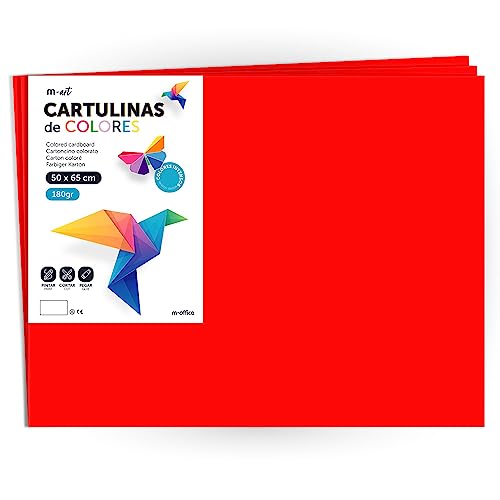 Farbkarton, großer Karton, 50 x 65 cm, helle und intensive Farben, 180 g, für Bastelarbeiten, kreative Designs und Kunstprojekte, m-office (x50 Blatt, rot)