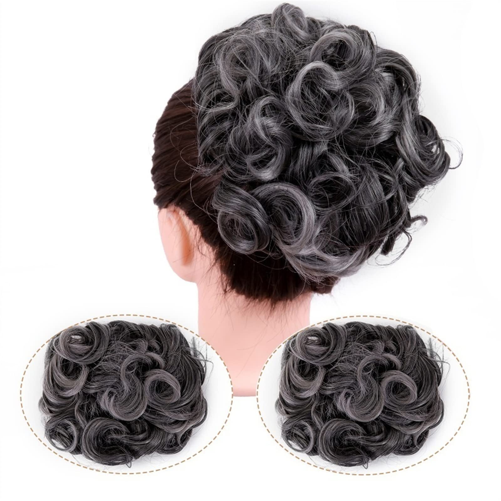 Synthetische Messy Bun Wave Curly Hair Extensions Bun Extensions Comb Clip In Messy Bun Haarschmuck for Frauen (Color : 1TDMGRAY#)
