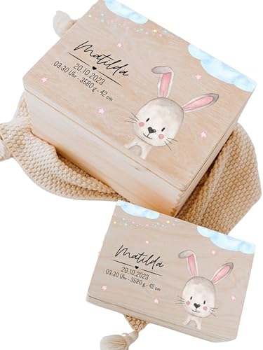 wunderwunsch - Personalisierte Erinnerungsbox Taufe mit Hochwertigem UV-Farbdruck - Individuelle Erinnerungsbox Baby - Niedliche Erinnerungskiste aus Holz - Geschenk Taufe