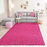 VIMODA Prime Shaggy Pink Hochflor Langflor Modern für Wohnzimmer Schlafzimmer, Maße:Ø 120 cm Rund Teppich, Polypropylen, Ø120 cm