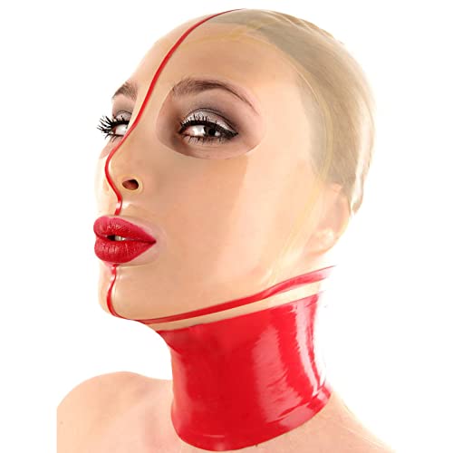 ERNZI Latex Haube Gummi Maske Handgemachte Transparent Offenen Augen Nasenloch Mund Sexy Halloween Cosplay Kostüme Für Männer Frauen,Rot,XL